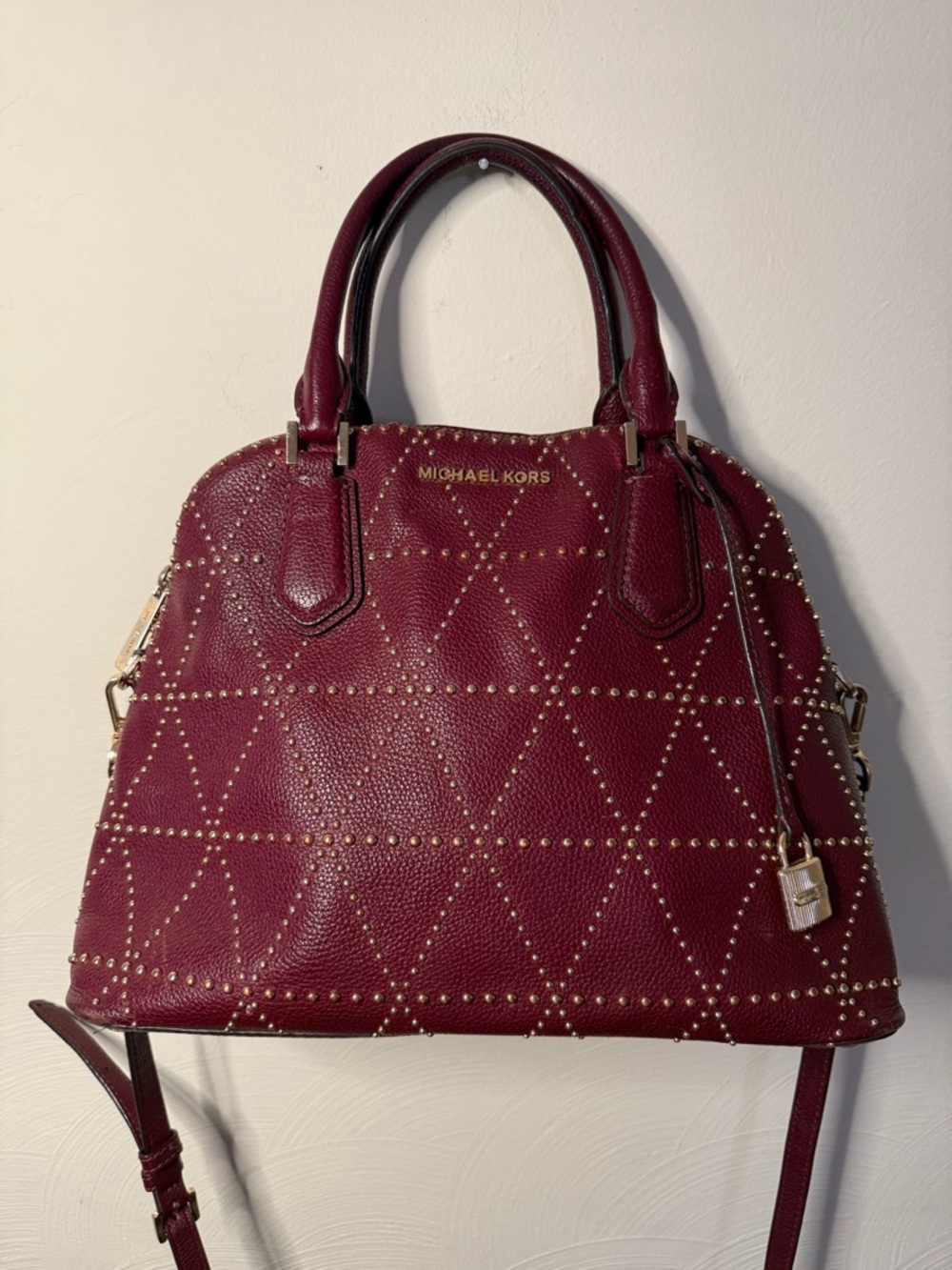 Michael Kors Dome Satchel with Gold Stud Pattern in Merlot
LIMITED TIME SALE